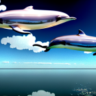 Colorful Dolphins Leaping Above Ocean