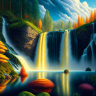 Fantastical waterfall landscape with vibrant digital art