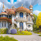 Intricate Fairy-Tale Palace with Lush Gardens