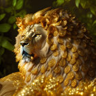 Majestic lion with golden patterns on dark background