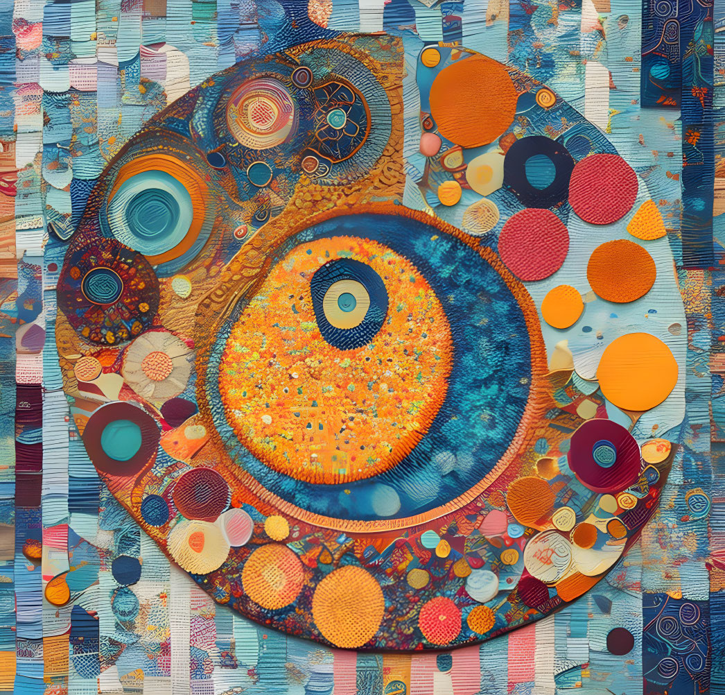 Colorful Abstract Painting with Circular Form and Concentric Patterns