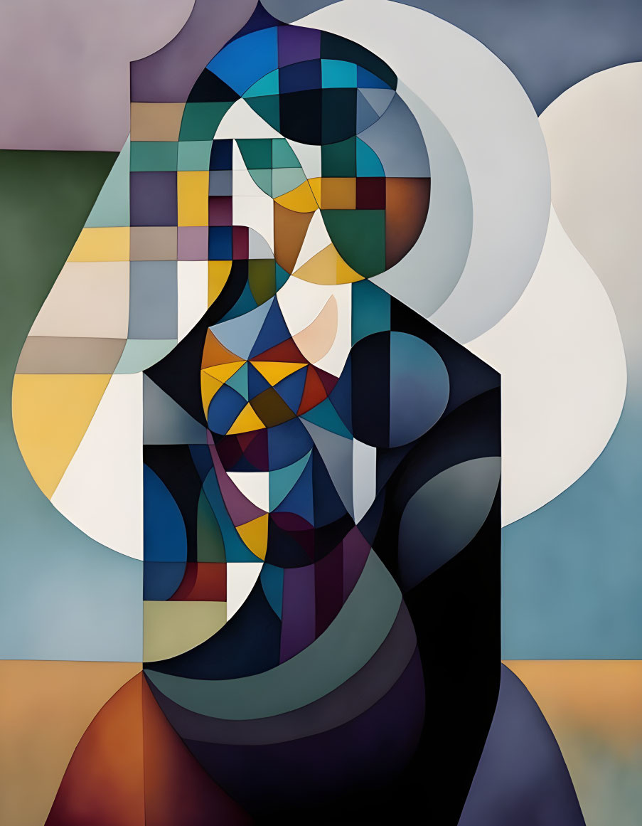 Geometric Abstract Art with Overlapping Shapes and Curves