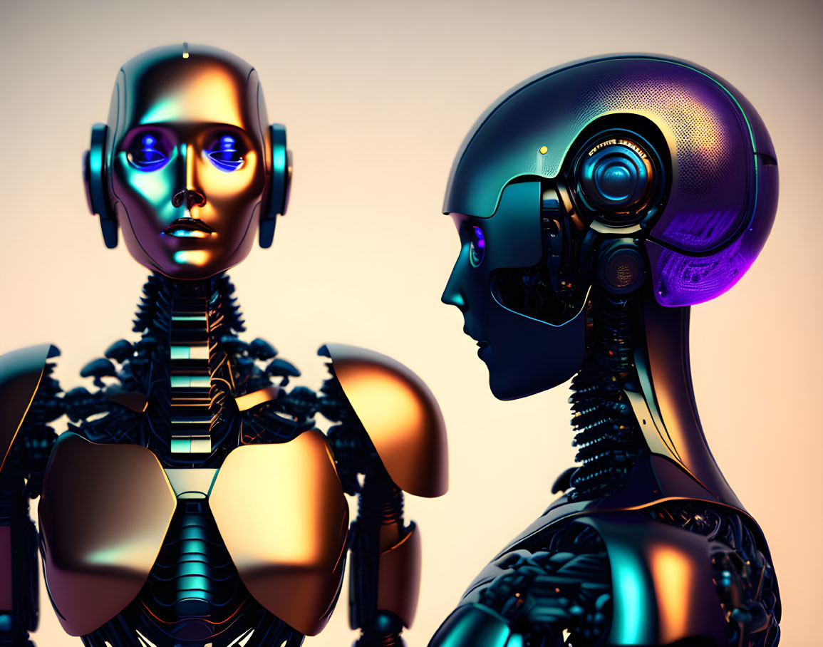 Highly Detailed Humanoid Robots in Front and Profile View
