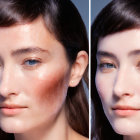 Woman's Face Before and After Skincare Treatment: Improved Texture, Reduced Redness