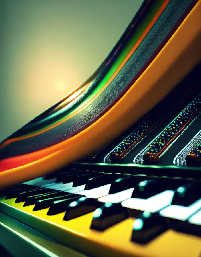 Vibrant blurred lines with piano keys in focus