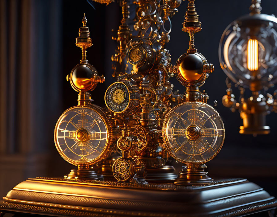 Intricate Brass Astrolabe with Celestial Spheres and Clock Faces