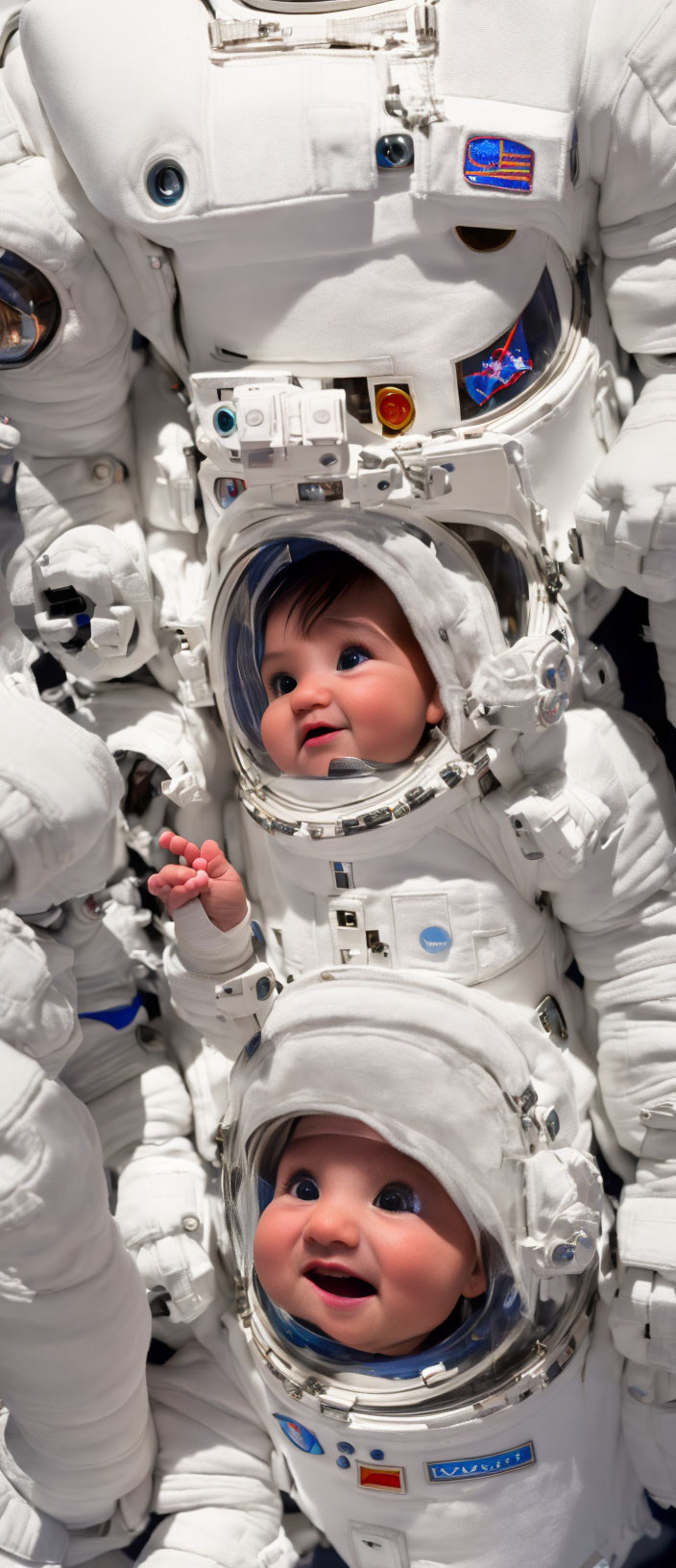 Baby's head on astronaut suit creates whimsical effect