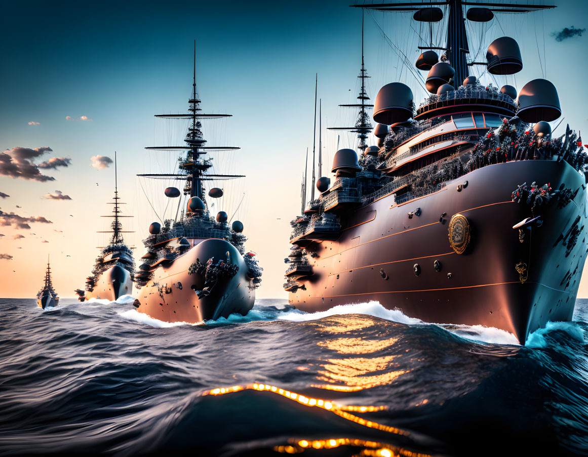 Battlecruisers sailing the sea