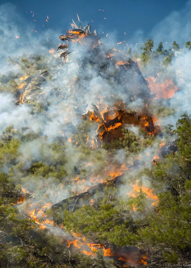 Dragon Silhouette Illusion in Forest Fire and Smoke