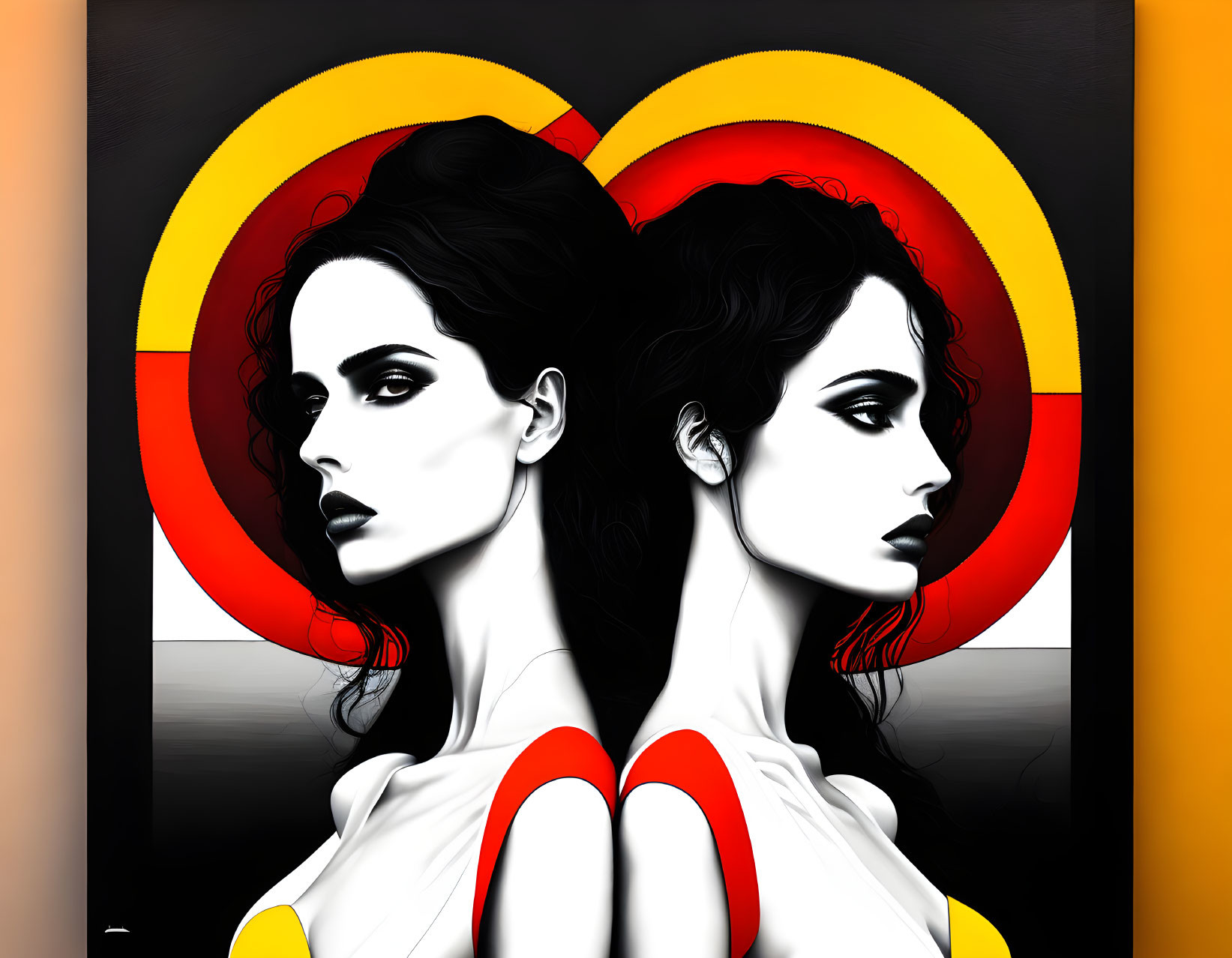 Contrasting Black and White Women in Geometric Background