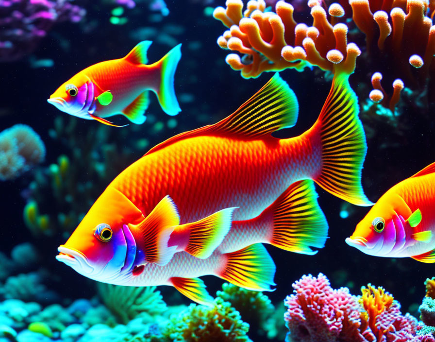 Colorful Tropical Fish Among Coral Reefs in Blue Water