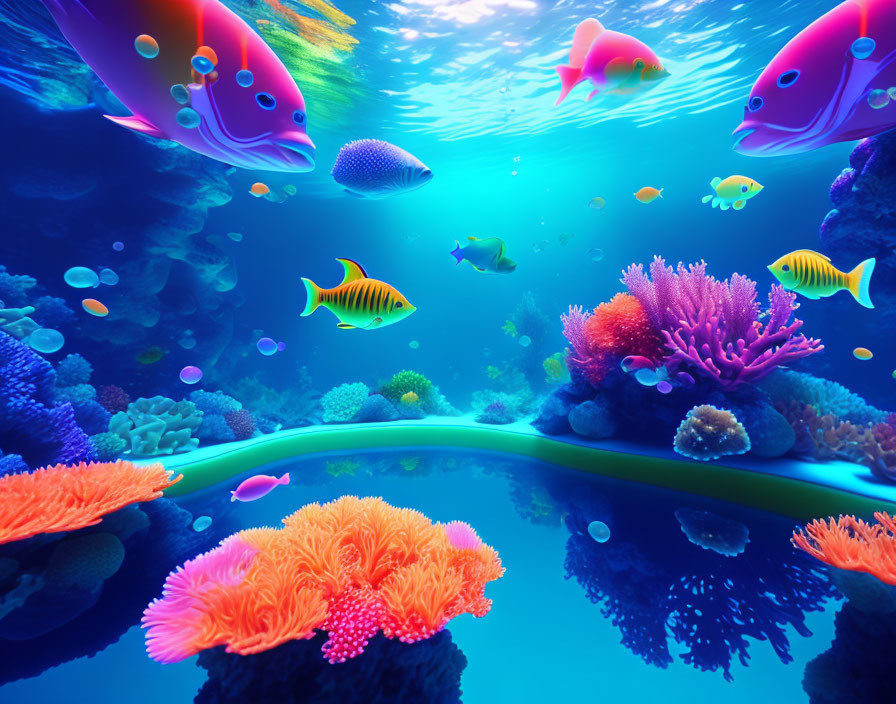 Colorful Fish and Coral Reefs in Tranquil Underwater Scene