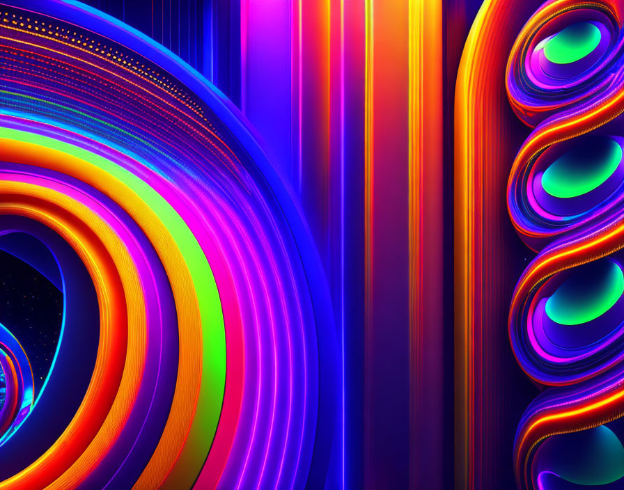 Colorful abstract art with neon curved lines in a futuristic design