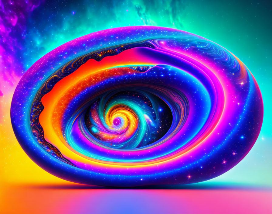 Colorful Neon Cosmic Swirl on Starry Space Background