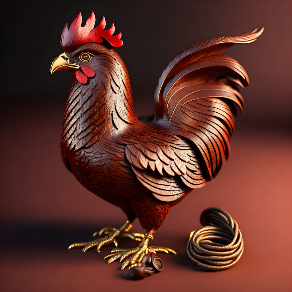 Detailed Rooster Artwork with Metallic Sheen and Rope Element