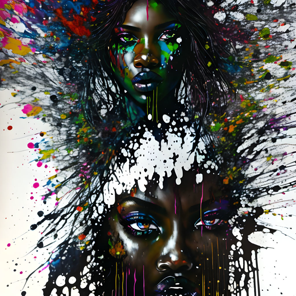 Vibrant abstract art: Woman's face with dynamic colors