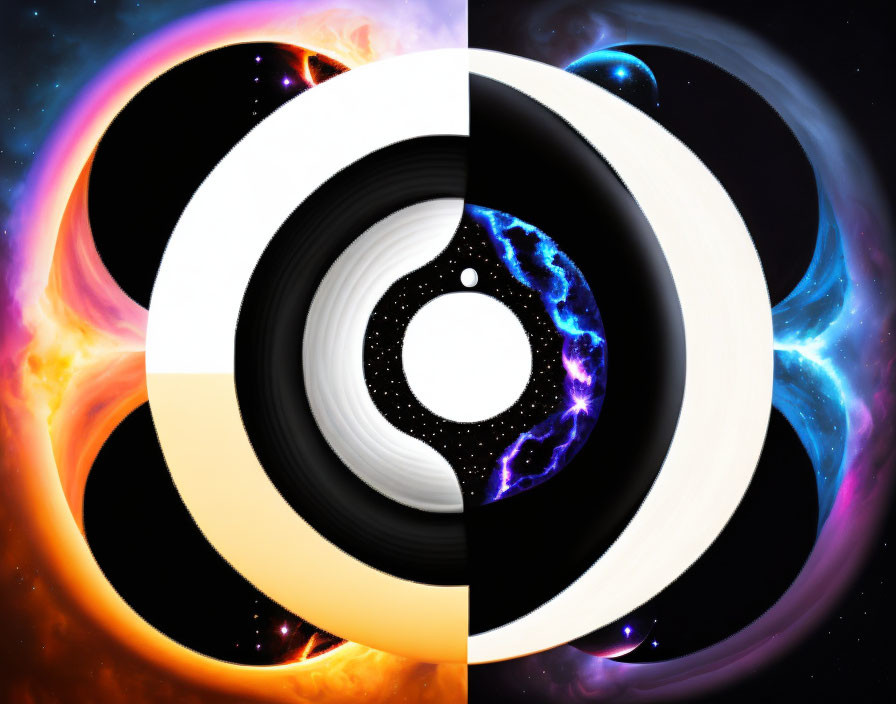 Yin-Yang Symbol in Cosmic Background with Fiery and Cool Hues