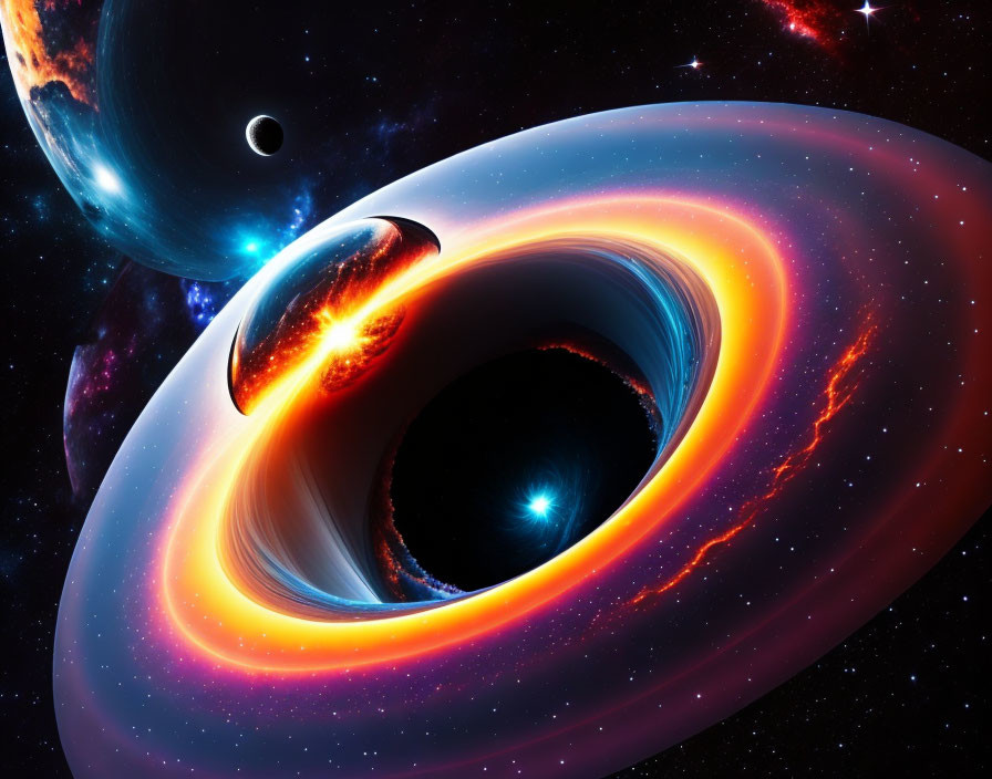 Detailed Digital Art: Black Hole with Accretion Disk in Cosmic Setting