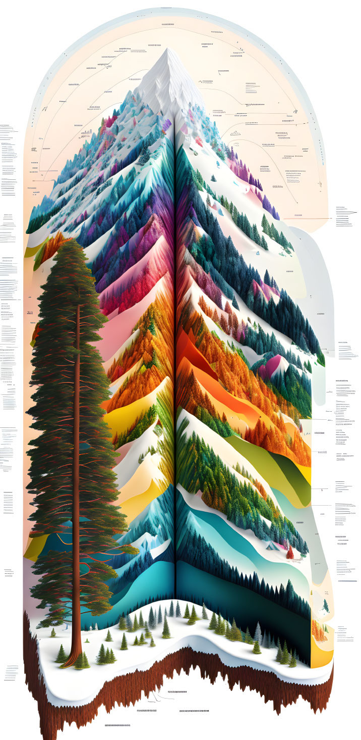 Detailed Cross-Section of Geographic Terrains and Ecosystems with Annotations