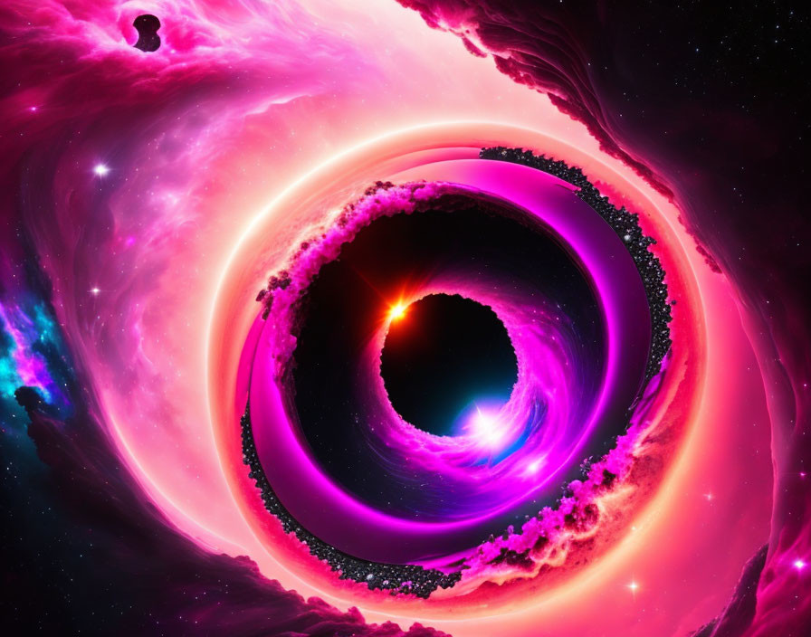 Colorful Digital Art: Swirling Black Hole with Nebulous Clouds and Stars