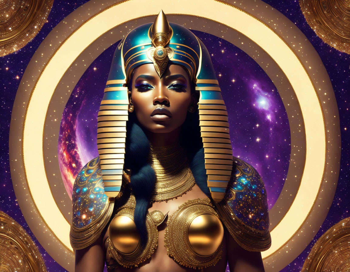 Majestic Ancient Egyptian-Inspired Woman with Intricate Headdress