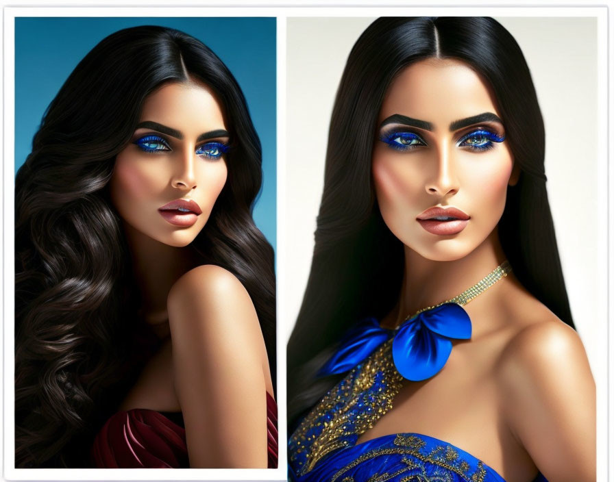 Digital Artwork: Woman with Blue Eyeshadow & Butterfly Accessory