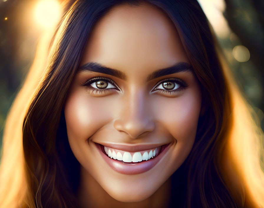 Portrait of Woman with Beaming Smile and Bright Brown Eyes