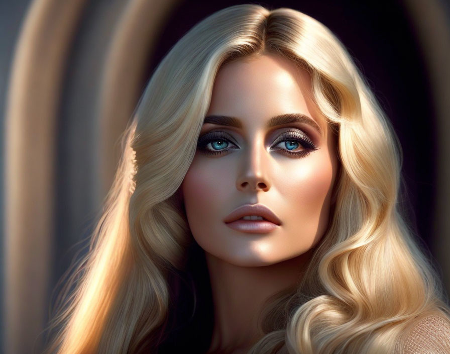 Blonde Woman Portrait with Blue Eyes and Makeup