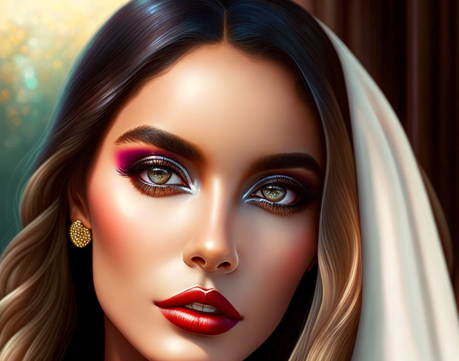 Vibrant digital portrait of a woman with bold makeup