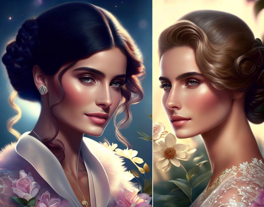 Elegant Women Portraits with Floral Outfits & Stylish Makeup