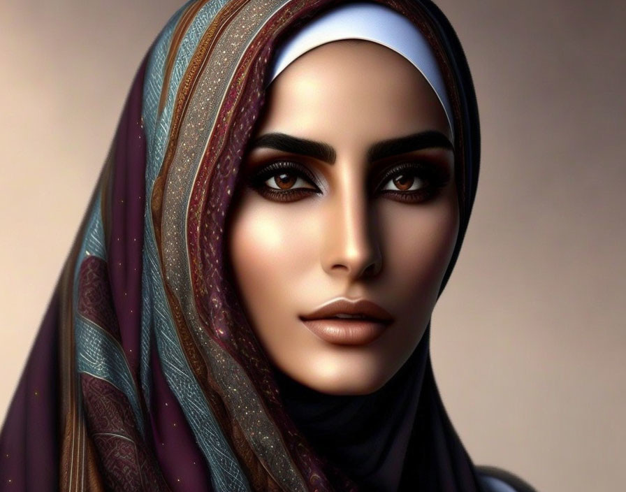 Detailed digital portrait of woman in hijab with striking eyes