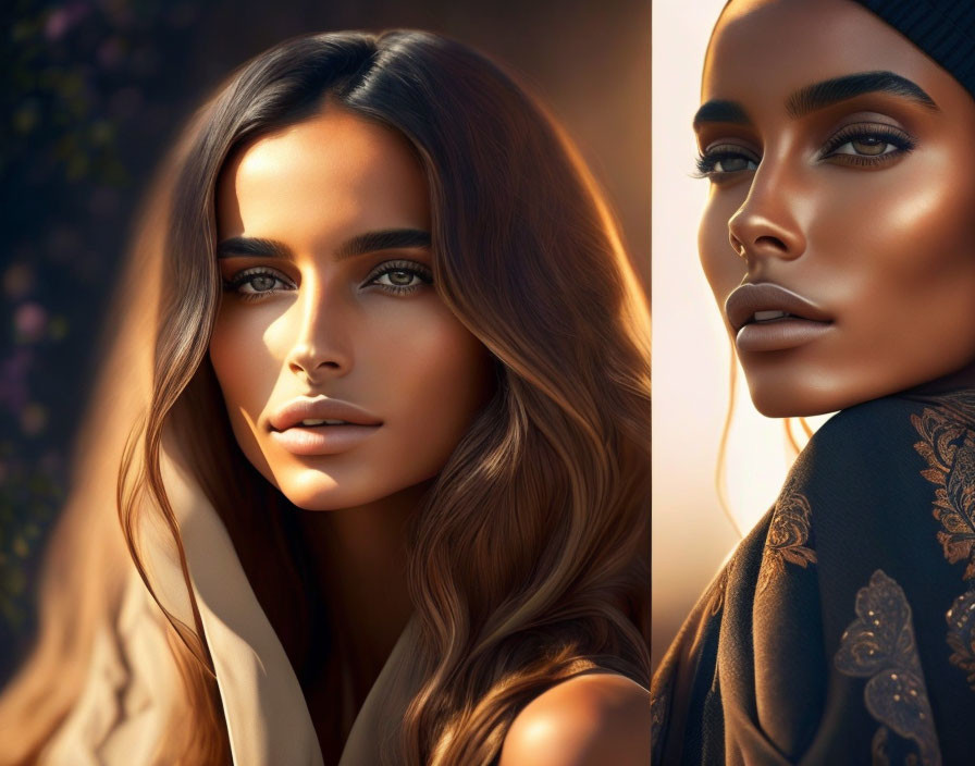 Two Women with Striking Makeup in Warm Golden Light