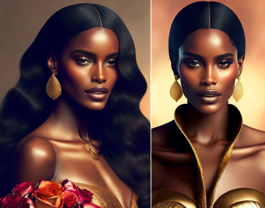 Portraits of a Woman with Striking Features and Elegant Accessories