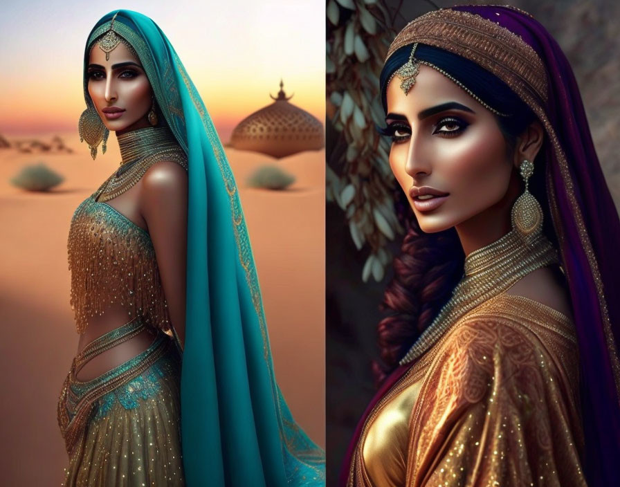 Traditional Indian attired woman in desert portraits