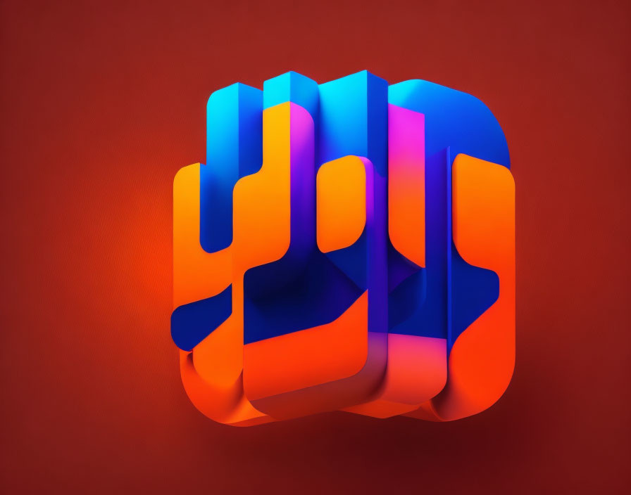 Vibrant 3D graphic: Overlapping blue and orange bars on red background