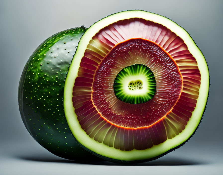 Digitally manipulated image of watermelon with kiwi, lime, and blood orange slices