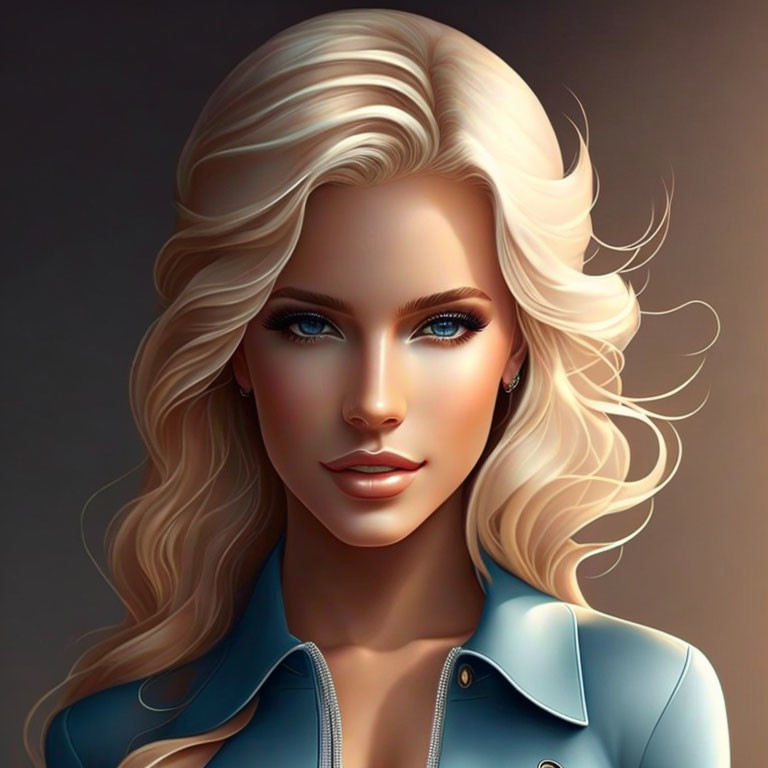 Blonde woman with blue eyes in blue jacket illustration