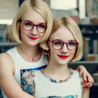 Blonde Woman in Glasses Smiling on Street with Blurred Lights