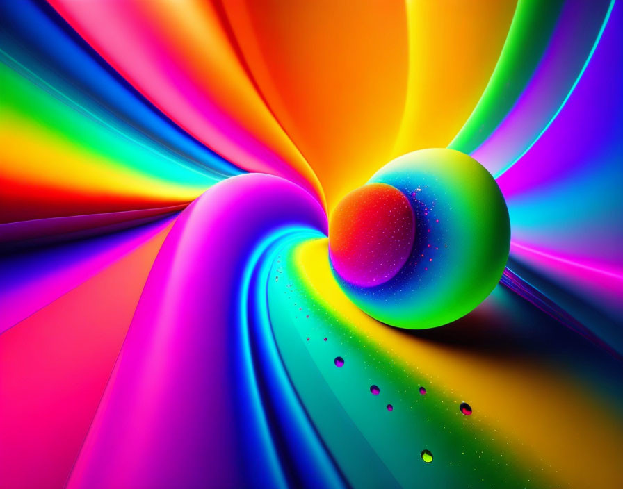 Colorful Abstract Art: Swirling Funnel Around Glossy Sphere