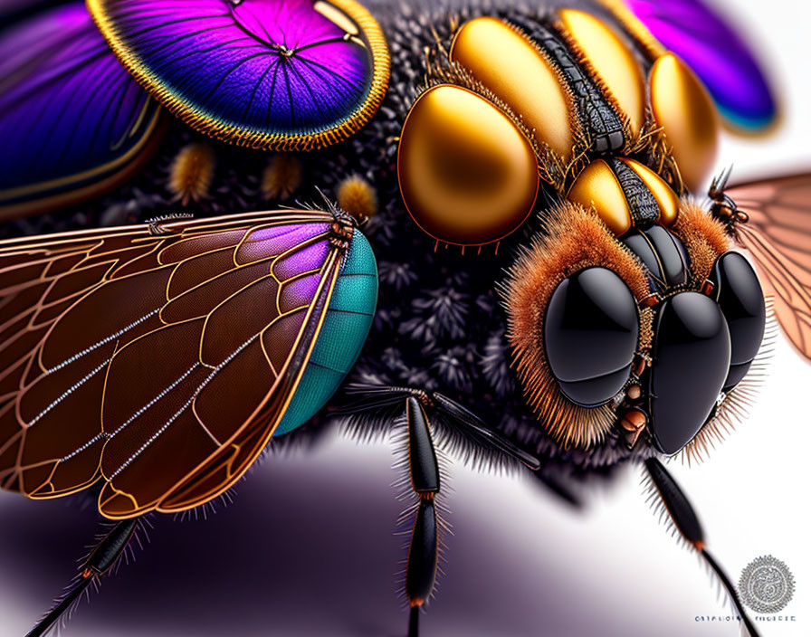 Detailed Close-up Digital Artwork of Colorful Fly Anatomy