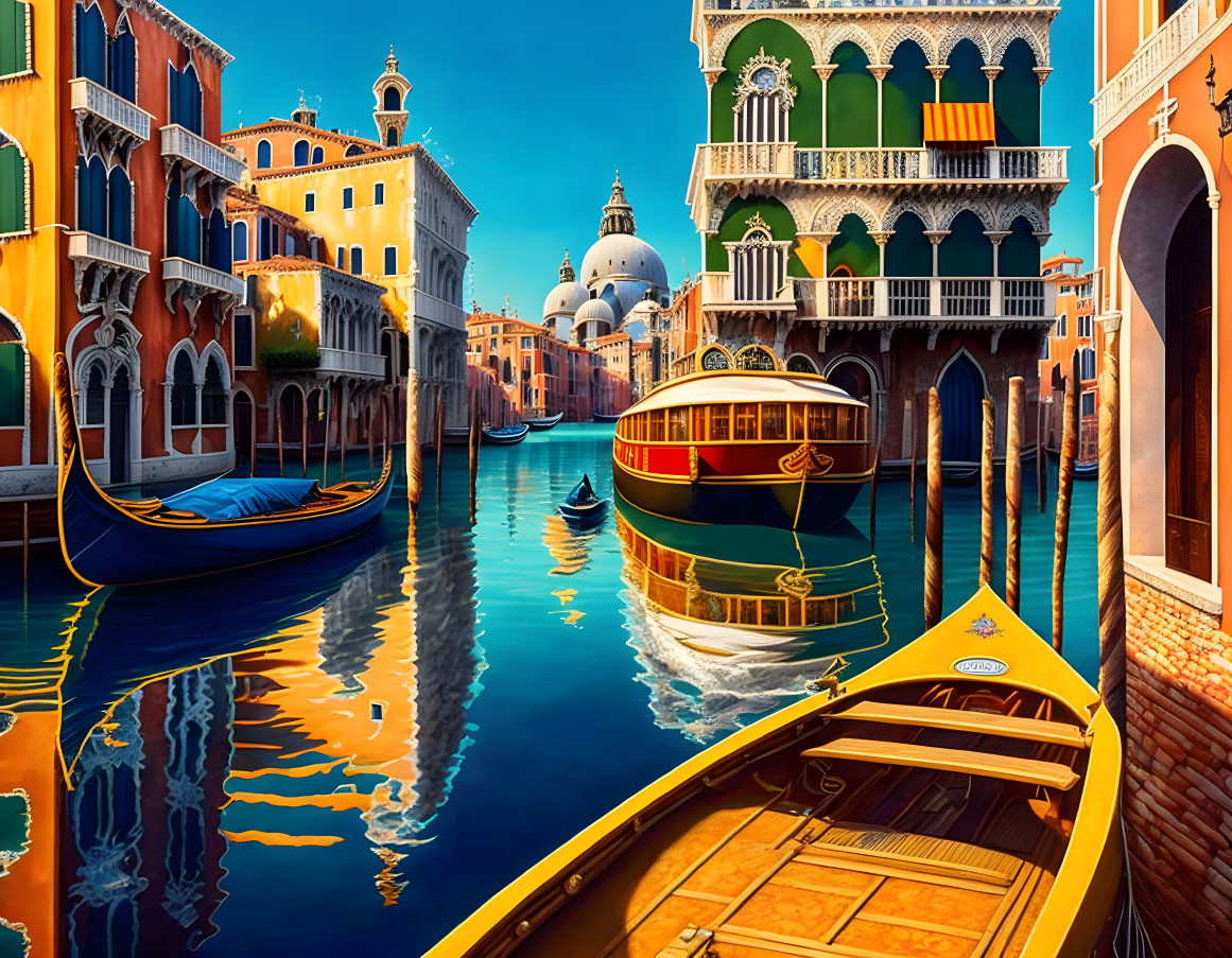 Colorful Venice Gondola Scene with Historic Buildings