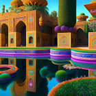 Detailed Fantastical Palace Illustration with Vibrant Colors