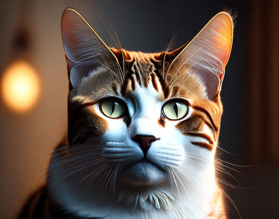 Tabby Cat Close-Up with Green Eyes and Facial Stripes