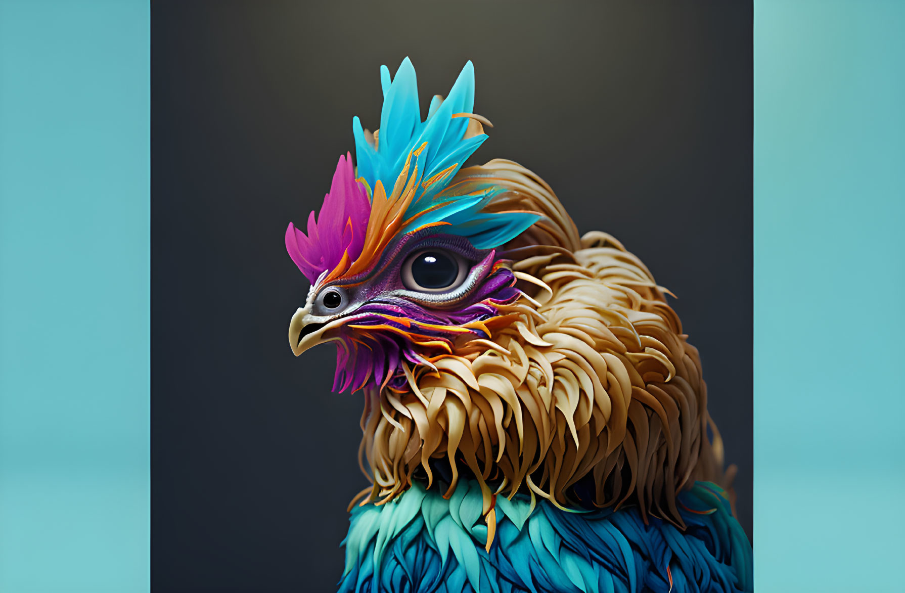 Vibrant bird art with blue, purple, and orange feathers