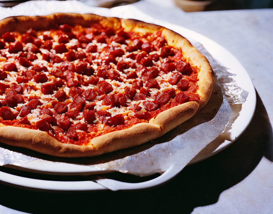 Pepperoni Pizza with Golden Crust, Tomato Sauce, Cheese, and Pepperoni Slices