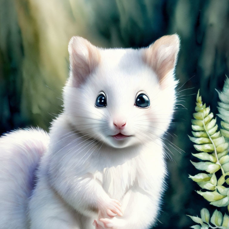 Fantastical white creature with large expressive eyes in nature scene