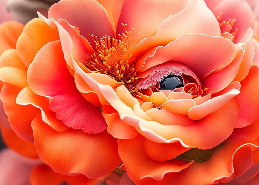 Detailed Close-Up of Peach-Colored Flower with Orange Petals and Water Droplets