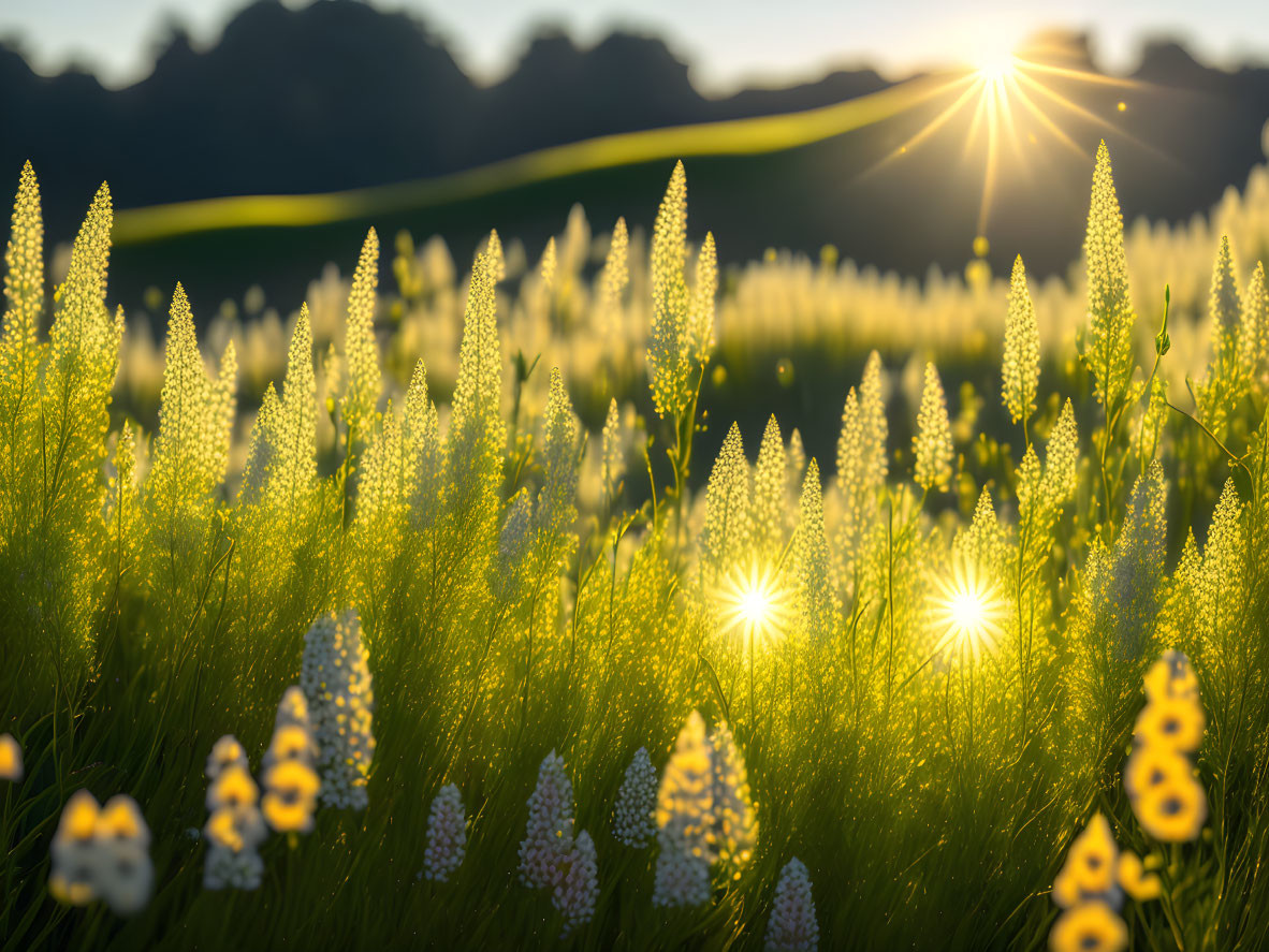 Sunlit White Flower Field at Sunrise