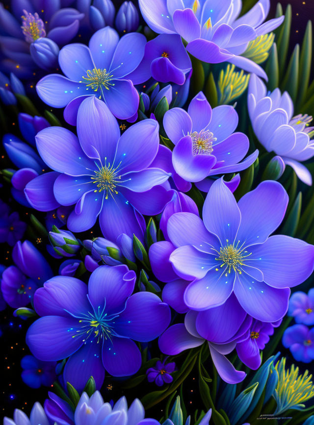 Purple Flowers with Yellow Centers on Dark Background