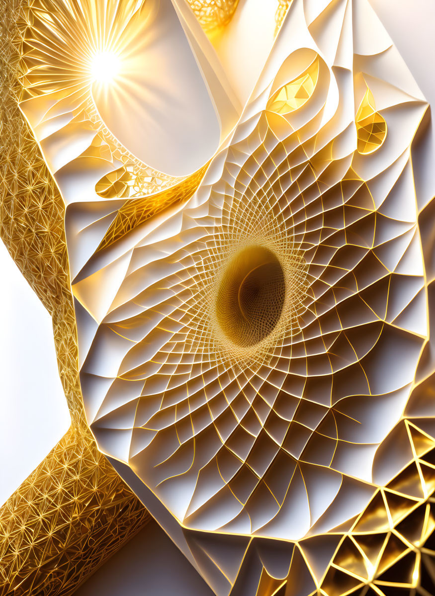 Golden spiral fractal art on white background with intricate mathematical patterns